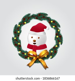fir garland decoration with cute 3d snowman character for merry christmas and happy new year