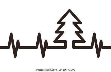 Fir heartbeat, fir forest, Christmas tree symbol isolated on white background 