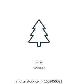 Fir icon. Thin linear fir outline icon isolated on white background from winter collection. Line vector sign, symbol for web and mobile