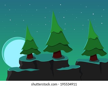 Fir night moon star mountain