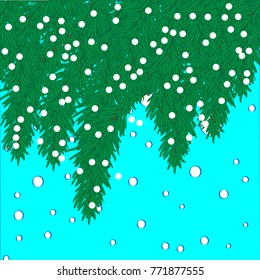 Fir on a blue background with falling snow