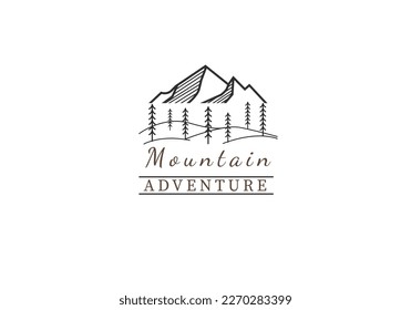 Fir Pine Conifer Cypress Larch Evergreen Tree Forest Mountain con Pizza Peel for Adventure Pizzeria Restaurant Vintage Line Art Logo