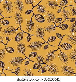 fir pine pattern. christmass tree cones seamless vector illustration