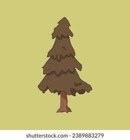 fir pine tree tall scruffy imperfect growing green natural wild forest woodland grand plant earthy sunset golden hour dusk tones digital art animation style vector Christmas greeting card icon design 