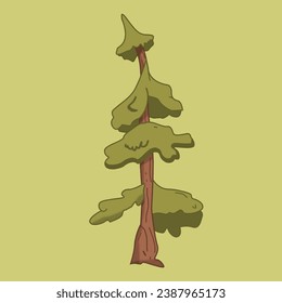 fir pine tree tall skinny dishevelled imperfect growing natural forest woodland grand plant earthy sunset golden hour dusk tones digital art animation style vector Christmas greeting card icon design 