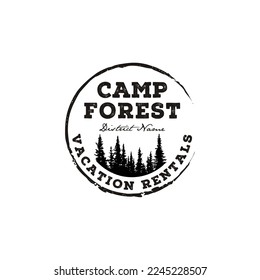 Fir Pines Evergreen tree outdoor adventure camp. Forest vintage retro rustic hipster stamp logo design