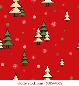 Fir red forest pine tree seamless pattern. vector illustration