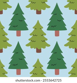 Fir seamless pattern, evergreen plant, spruce cedar background, New Year pattern for wrapping paper, postcard, banner