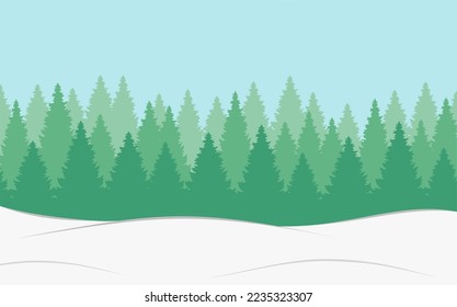Fir snow forest. Winter landscape background. Christmas trees Holiday greeting or invitation card New Year vector illustration Design pattern template