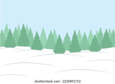 Fir snow forest. Winter landscape. Christmas trees. Holiday greeting or invitation card. Happy New Year vector illustration. Design pattern template.
