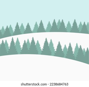 Fir snow forest. Winter landscape. Christmas trees. Holiday greeting or invitation card. New Year vector illustration. Design pattern template.