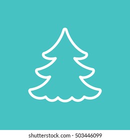fir spruce pine tree wood christmas-tree xmas tree icon thin line outline white simple on blue background