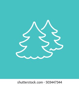 fir spruce pine tree wood christmas-tree xmas tree icon thin line outline white simple on blue background