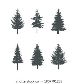 Fir And Spruce Tree Silhouette Black Vector. Isolated Set Forest Trees On White Background.
