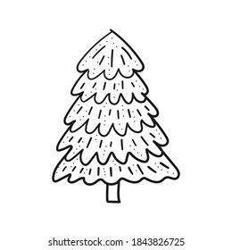 Fir tee for Christmas decoration. Hand drawn Xmas tree outline icon. Vector illustration.