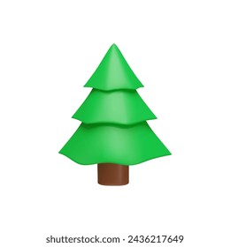 Fir tree 3D realistic vector illustration. Render green spruce forest plant. Flora game asset, nature volume design element plasticine texture isolated on white background