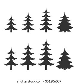 fir tree black contour icons set