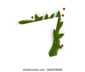 Fir tree border background. Christmas tree branch. Realistic New Year seasonal decorations. Vector illustration isolated on white background