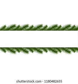 Fir tree border background. Isolated Christmas tree brancher. Realistic winter seasonal decorations