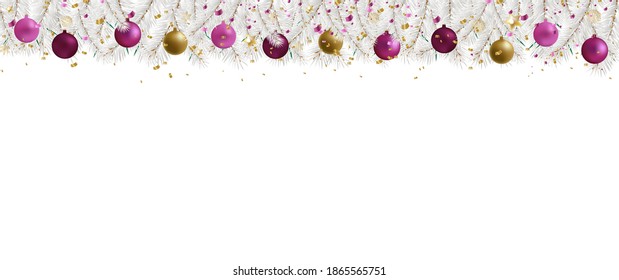 Borde De Árbol Fir Con Juguetes De Navidad Fondo Transparente Con Malla De Gradiente, Ilustración Vector