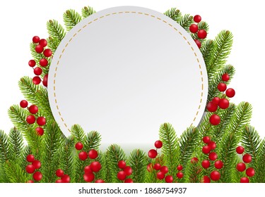Tannenschott mit Holly-Berry- und Weißbanner mit Farbverlauf-Mesh, Vektorgrafik