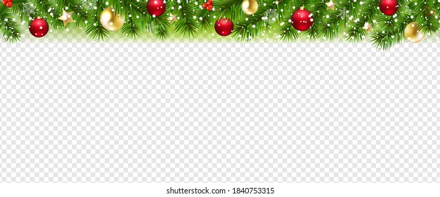 Fir Tree Border With Transparent Background With Gradient Mesh, Vector Illustration