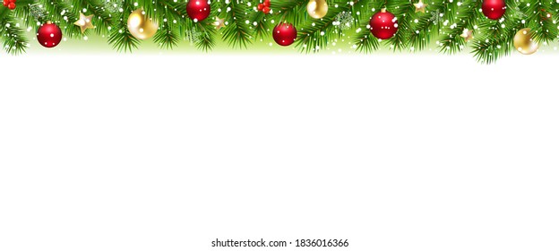 Fir Tree Border With White Background With Gradient Mesh, Vector Illustration