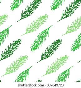 Fir tree branch seamless pattern. Hand drawn.Vector illustration