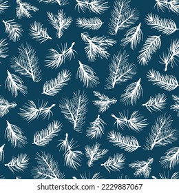 Fir tree branch vector seamless pattern.