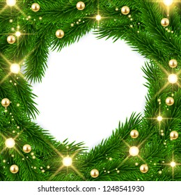 Fir tree branches frame design, Christmas background, vector illustration