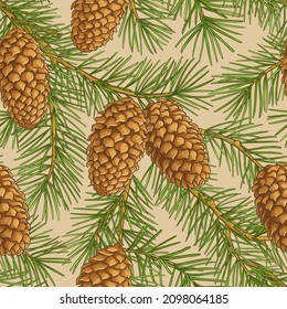 fir tree branches vector pattern on color background