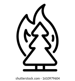Fir tree burning in fire icon. Outline fir tree burning in fire vector icon for web design isolated on white background