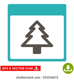 Fir Tree Calendar Page icon. Vector EPS illustration style is flat iconic bicolor symbol, grey and cyan colors.