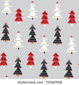 Fir tree cartoon doodle seamless christmas hand drawn pattern