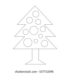Fir Tree cartoon. Outlined object with black stroke.
