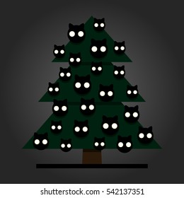 Fir tree and cats. Christmas. Vector