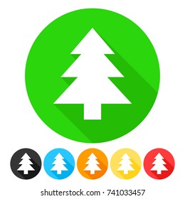 Fir Tree Christmas Icon Round Flat Vector Art Design Color Set 