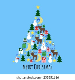 Fir Tree from Christmas Stuff. Greeting Card. Vector Illustration