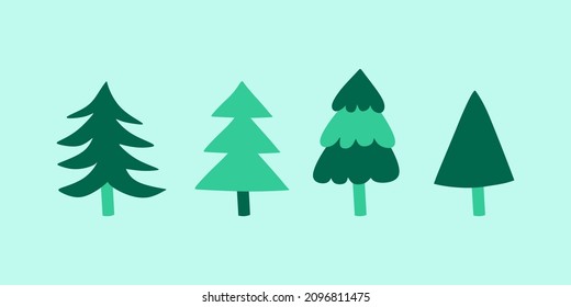 fir tree collection, cute illustration style, vector