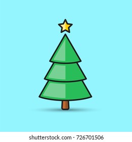 Fir tree color icon, flat design style. Spruce vector illustration, decaration element.