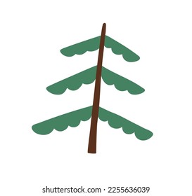 Fir tree with conifer branches and trunk. Simple evergreen plant. Coniferous forest firtree in primitive shape, childish style. Kids flat vector illustration isolated on white background