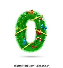 Fir tree decorative letter. Christmas and New Year holiday alphabet symbol. Vector element.