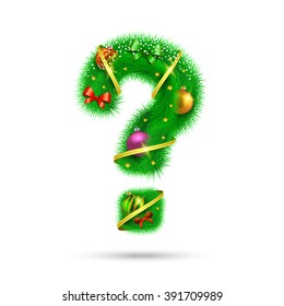 Fir tree decorative question sign. Christmas and New Year holiday symbol. Vector element.