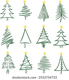 desenho de árvore de abeto em um estilo de esboço de linha para natal e ícone