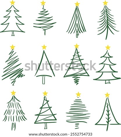 fir tree drawing in one line sketch style for christmas and icon