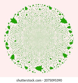 Fir tree fireworks globula. Object pattern organized from random fir tree symbols as fireworks spheric cluster. Abstraction spheric globula collage created from fir tree items.