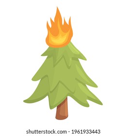 Árbol de flores en el icono de la llama. Caricatura del árbol de la fibra en el icono del vector de llama para el diseño web aislado en fondo blanco