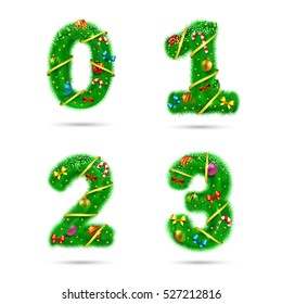 Fir tree font numbers. Christmas and New Year holiday design elements.