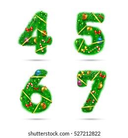 Fir tree font numbers. Christmas and New Year holiday design elements.