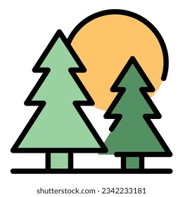 Fir tree forest icon outline vector. Eco tourism. Travel walk color flat